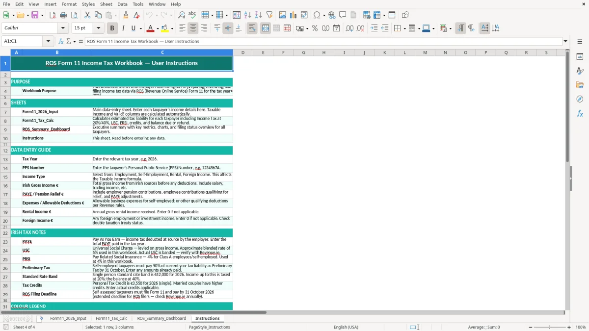 Skärmbild 4: fliken Instructions - Excelmall ros form 11 income tax excel spreadsheet ireland
