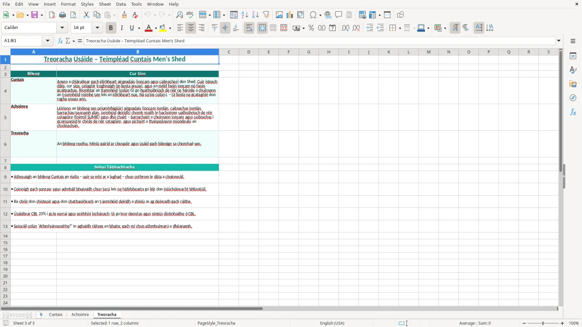 Screenshot 3: Treoracha tab - Excel template mens shed accounts excel template ireland