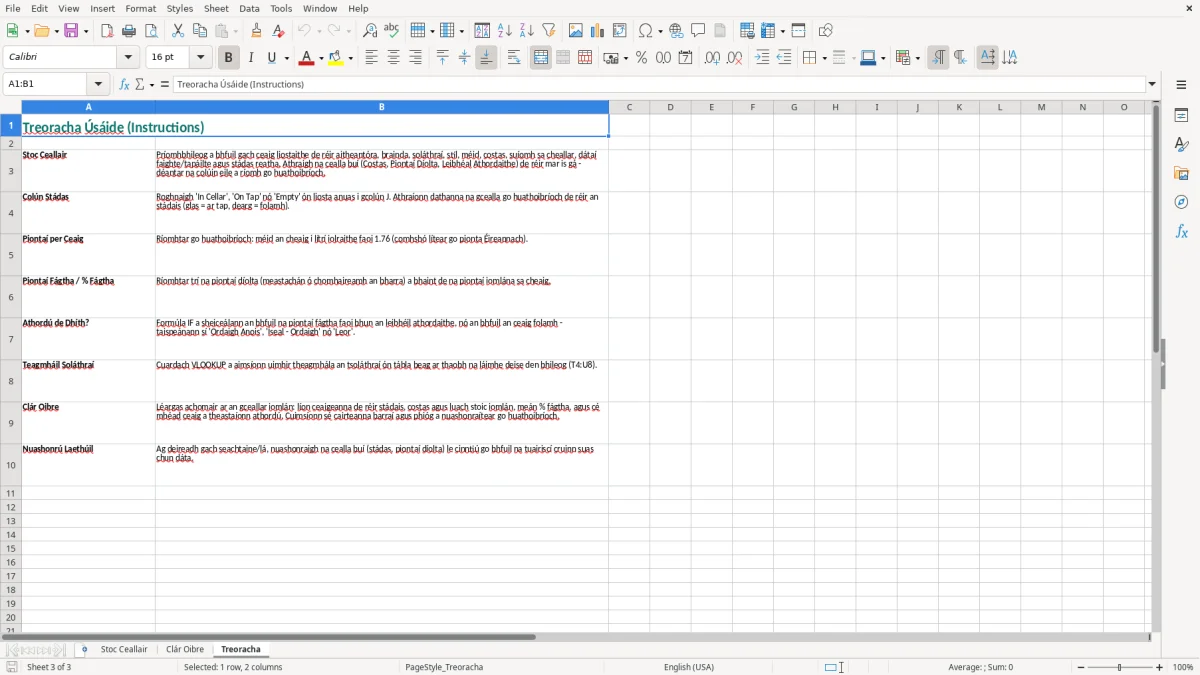 Screenshot 3: Treoracha tab - Excel template pub cellar keg stock control excel spreadsheet ireland